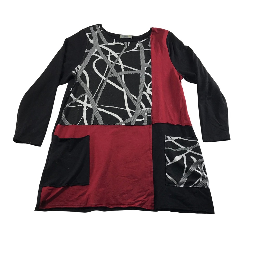 Chalet et Ceci Womens Large Lagenlook Abstract Colorblock Tunic Top Pockets USA